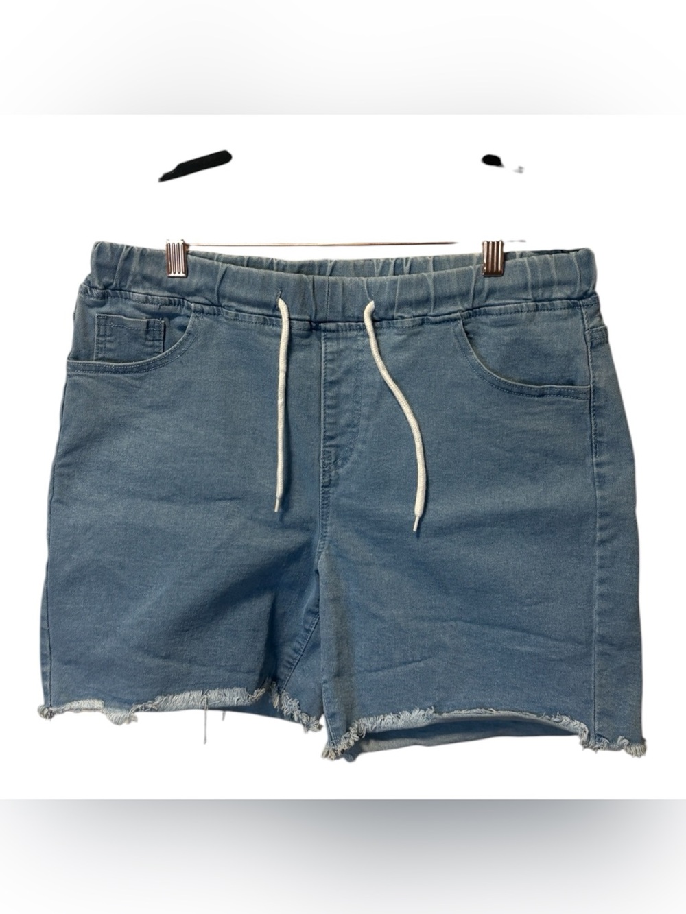 Casual Drawstring Denim Shorts in Faded Blue